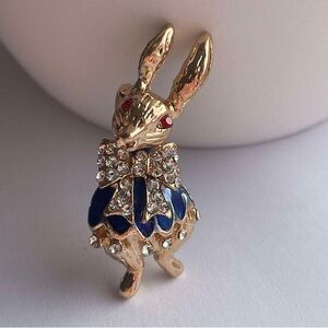 Gold and Blue Rabbit Brooch